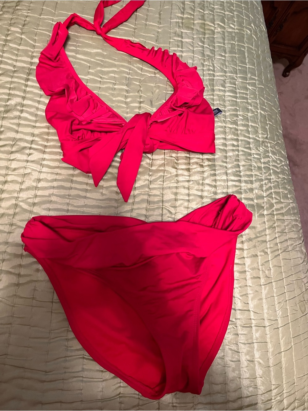 Kenneth Cole Red Ruffle Halter Bikini Set